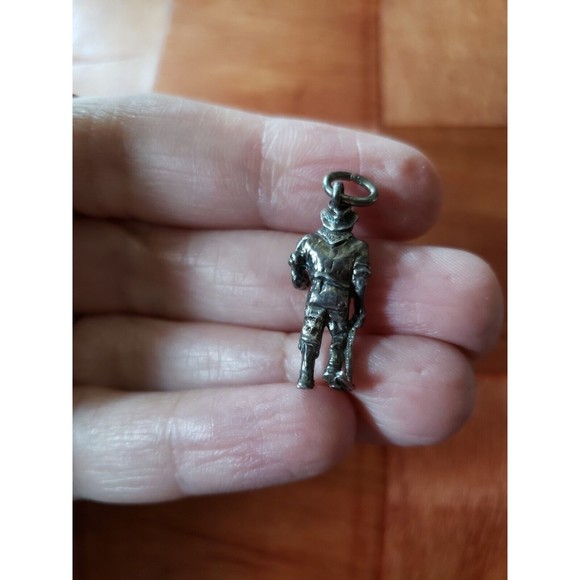 Vintage Old Man Holding Pick Axe Miner Charm Silvertone Pendant - Picture 3 of 4